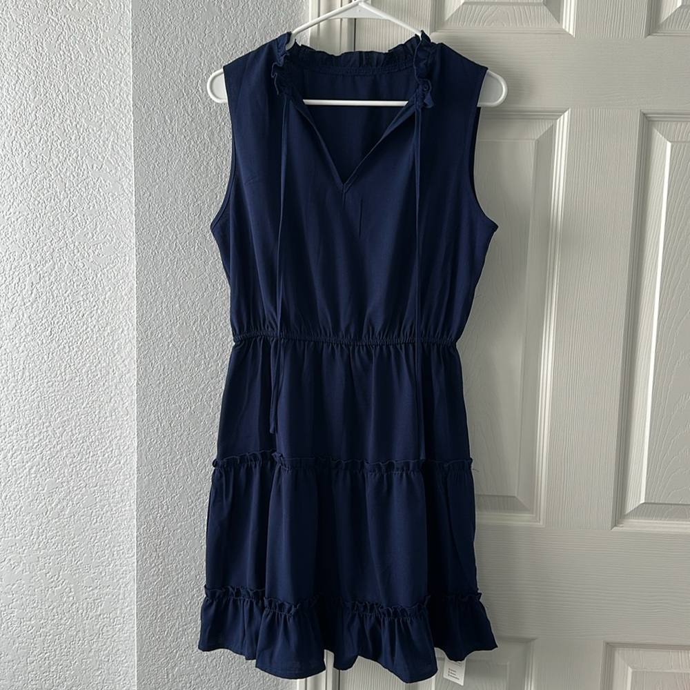 NWT Cupshe navy ruffled tie neck mini dress sz M - Picture 4 of 8
